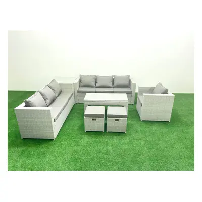 Fimous Wicker PE Rattan Sofa Garden Furniture Set with Oblong Coffee Table Armchair Small Footst