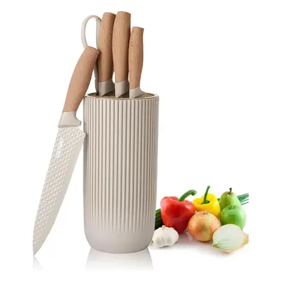 Kitchen Knife Set, 6-Pieces Khaki Sharp Knife Set for Kitchen, Non-stick Non-slip Stainless Stee