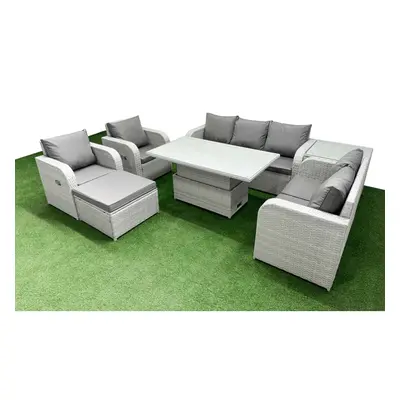 Fimous PE Rattan Garden Furniture Set Adjustable Lifting Dining or Coffee Table Big Footstool Si