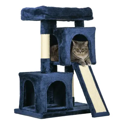 PawHut Cat Rest & Play Activity Tree w/ House Perch Scratching Post Navy Blue