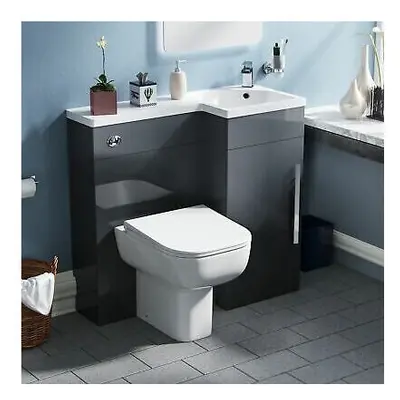 Nes Home mm Grey Right-hand Basin Vanity Unit WC Back To Wall Toilet