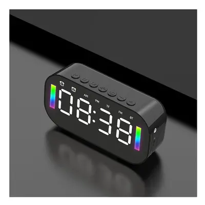 (Black) Wireless Bluetooth Speaker Mini LED Alarm Clock FM Radio TF Card AUX Soundbar Subwoofer 