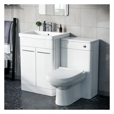 Afern 600mm Vanity Basin Unit, WC Unit & Elso Back to Wall Toilet White