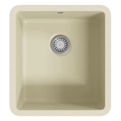 vidaXL Granite Kitchen Sink Single Basin Beige Basket Strainer Wash Bowl Basin