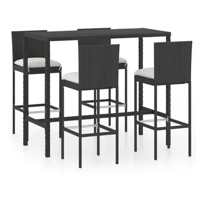 vidaXL Garden Bar Set Piece with Cushions Poly Rattan Black Table and Chair