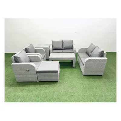 Fimous Seater Outdoor Reclining Chair Love Sofa Set Rattan Garden Furniture Set with Oblong Coff