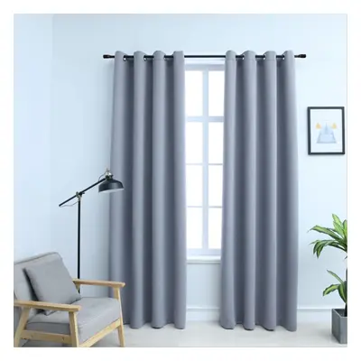 vidaXL 2x Blackout Curtains with Metal Rings Grey 140x225cm Blind Drapery