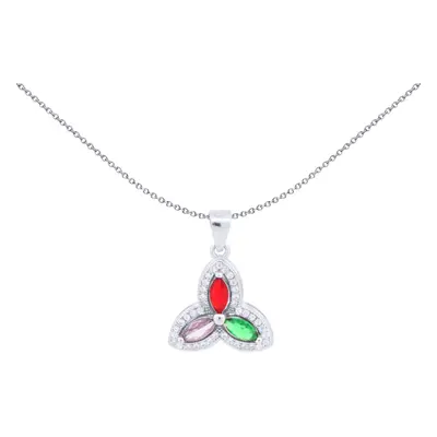 Jewelco London Rhodium Silver Red Green Lilac Marquise CZ Pointed Trefoil Trilogy Charm Pendant 