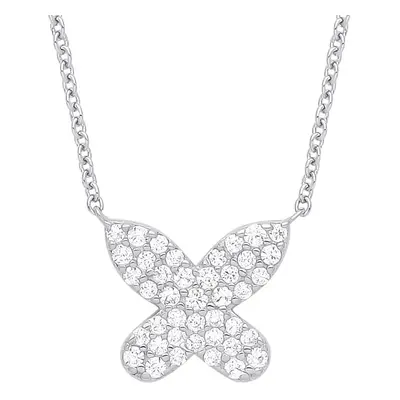 Jewelco London Ladies Rhodium Plated Sterling Silver CZ Petite Pave Butterfly Lavalier Necklace 