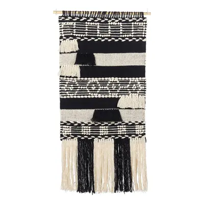 Cotton Wall Hanging with Tassels Beige and Black MURIDKE