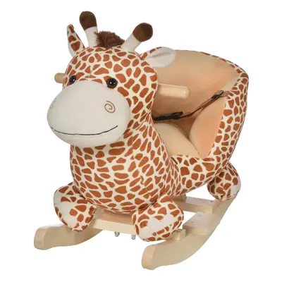 HOMCOM Baby Rocking Horse Kids Ride on Giraffe Plush Toy W/ Song Seat Belt