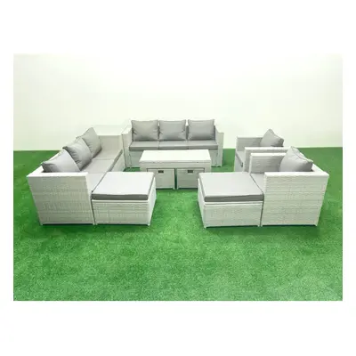 Fimous Outdoor Rattan Garden Furniture Set with Grey Cushions Luxury Seater with Chairs and Coff