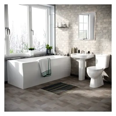 3 Piece WC Toilet, Full Pedestal Basin and Round Bath Tub Bathroom Suite | Omaha