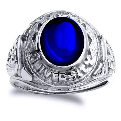 (W) Jewelco London Silver Blue Stone College Ring - ARN171