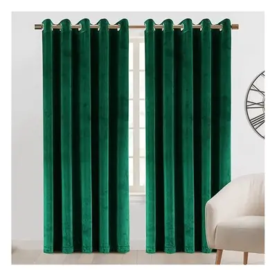 (Green, 66" x 90" (168cm x 228)) Velvet Curtain Eyelet Ring Top Luxury Drapes Interior Decor Cla