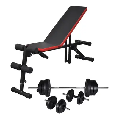 vidaXL Adjustable Sit-up Bench with Barbell and Dumbbell Set 60.5kg Fitness