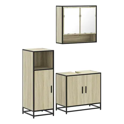 (sonoma oak) vidaXL Piece Bathroom Furniture Set Grey Sonoma Engineered Wood