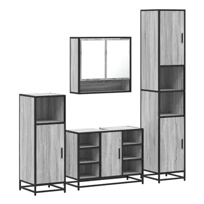 (grey sonoma) vidaXL 4ÃÂ Piece Bathroom Furniture SetÃÂ Brown Oak Engineered Wood