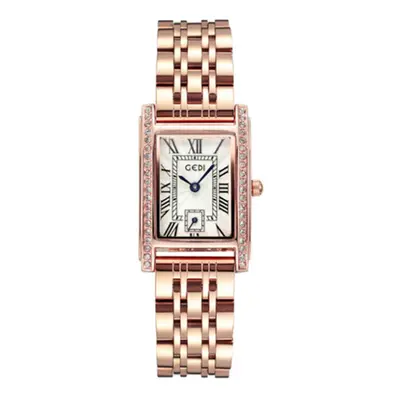 W62 Rose Gold Ladies Fashion Small Square Watch Luxury Shiny Steel Band Watch Quartz Waterproof 