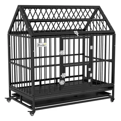 PawHut 48" Heavy Duty Dog Crate on Wheels w/ Removable Tray, Openable Top