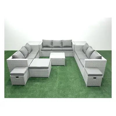 Fimous Rattan Garden Outdoor Furniture Set Seater Rattan Garden Sofa Set with Footstools Side Ta