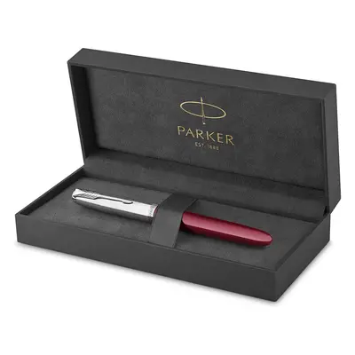 Parker Fountain Pen | Burgundy Barrel with Chrome Trim | Medium Nib with Black Ink Cartridge | G