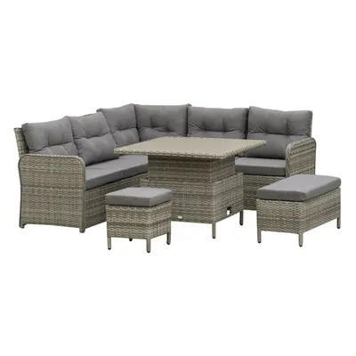 Outsunny PCs Rattan Garden Furniture Sectional Corner Sofa, Grey