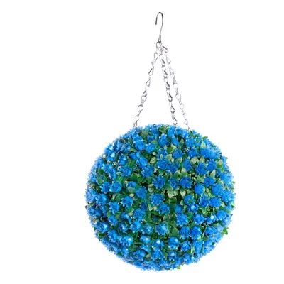 Pair of Best Artificial 28cm Blue Rose Hanging Basket Flower Ball