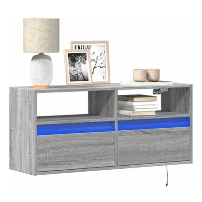 vidaXL TV Wall Cabinet with LED Lights Grey Sonoma 100x31x45 cm