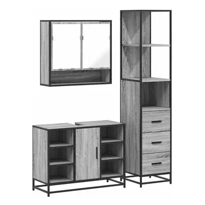 (grey sonoma) vidaXL Bathroom Furniture Set 3ÃÂ Piece Cupboard Sink Cabinet Engineered Wood