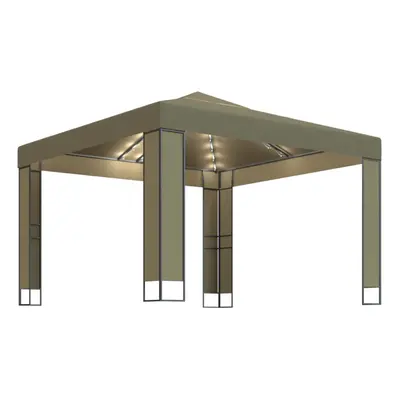 vidaXL Gazebo with Double Roof and LED String Lights 3x3x2.7 m Taupe g/mÂ²