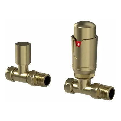 DuraTherm Straight Brushed Brass Thermostatic Radiator Valve Pack - 15mm