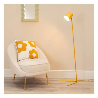 ValueLights Lark Mustard Yellow Metal Task Floor Lamp and LED Bulb