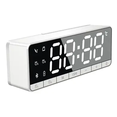 (White) Bluetooth Speaker Portable Wireless Speaker LED Alarm Clock Mini Stereo Bass TF Card FM 