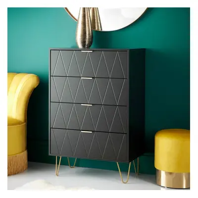 Style Loft Studio 4Drawer Chest With Gold Legs Bedroom Furniture-Black