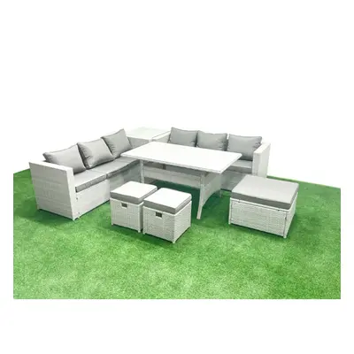 Fimous Rattan Garden Furniture Set Seater Outdoor Sofa Set with Dining Table Side Table Footstoo