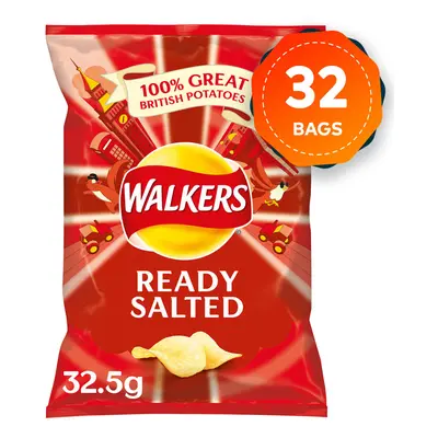 32 Bags of Walkers Ready Salted Crisps 32.5g