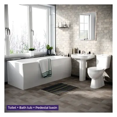 Kentucky 3-Piece Bath Suite Toilet, Pedestal Basin And Round Bath White