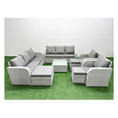 Fimous PE Rattan High Back Lounge Sofa Set Patio Square Coffee Table & Chairs Set with Reclining