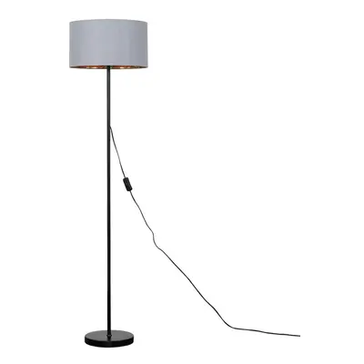 Modern Standard Floor Lamp in a Black Metal Finish with a Warm Grey/Gold Drum Shade - Complete w