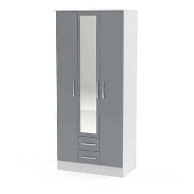 Larz Door Drawer Wardrobe With Mirror-White & Grey