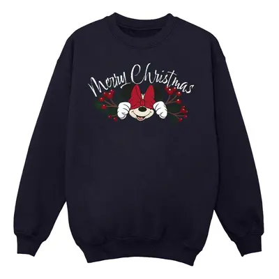 (L, Navy Blue) Disney Womens/Ladies Minnie Mouse Christmas Holly Sweatshirt