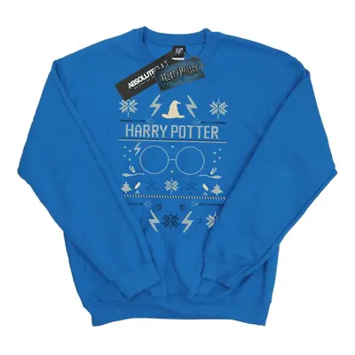 (M, Royal Blue) Harry Potter Mens Christmas Pattern Sweatshirt