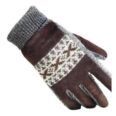 (Coffee Gray) Thickening Warm Leather Gloves Touch Screen For Motorcycle Cycling Skiing Skateboa