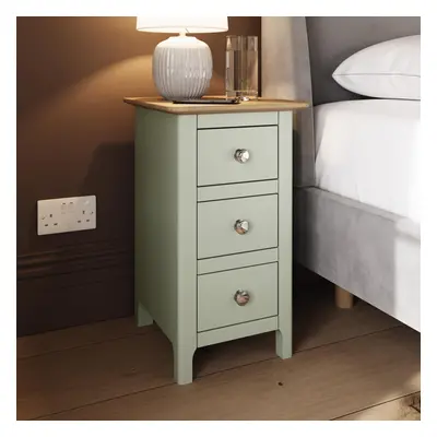 Slim Drawer Bedside Table Nightstand Solid Oak Painted Finish Sage Green