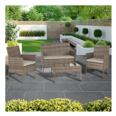 Garden Set Willow Piece Grey Rattan/Grey Fabric/Clear Glass