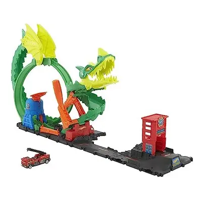 City Dragon Drive Firefight Playset, Defeat the Dragon with Stunts, Connects to Other Sets, Incl