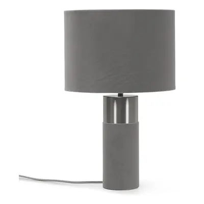 Charcoal Velvet & Silver Chrome Table Lamp Cylinder Drum Shade Light