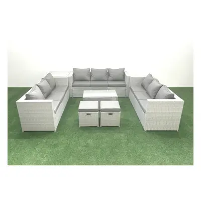 Fimous Rattan Garden Outdoor Furniture Set Seater Garden Sofa Coffee Table Set with Small Footst