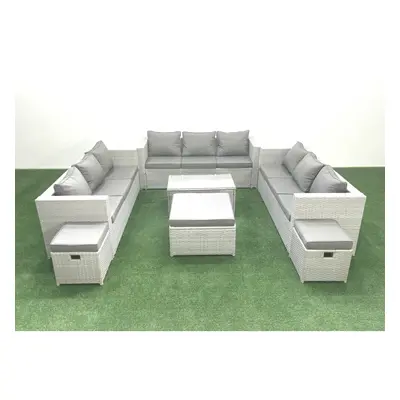 Fimous Rattan Garden Outdoor Furniture Set Seater Garden Sofa Coffee Table Set with Footstools L